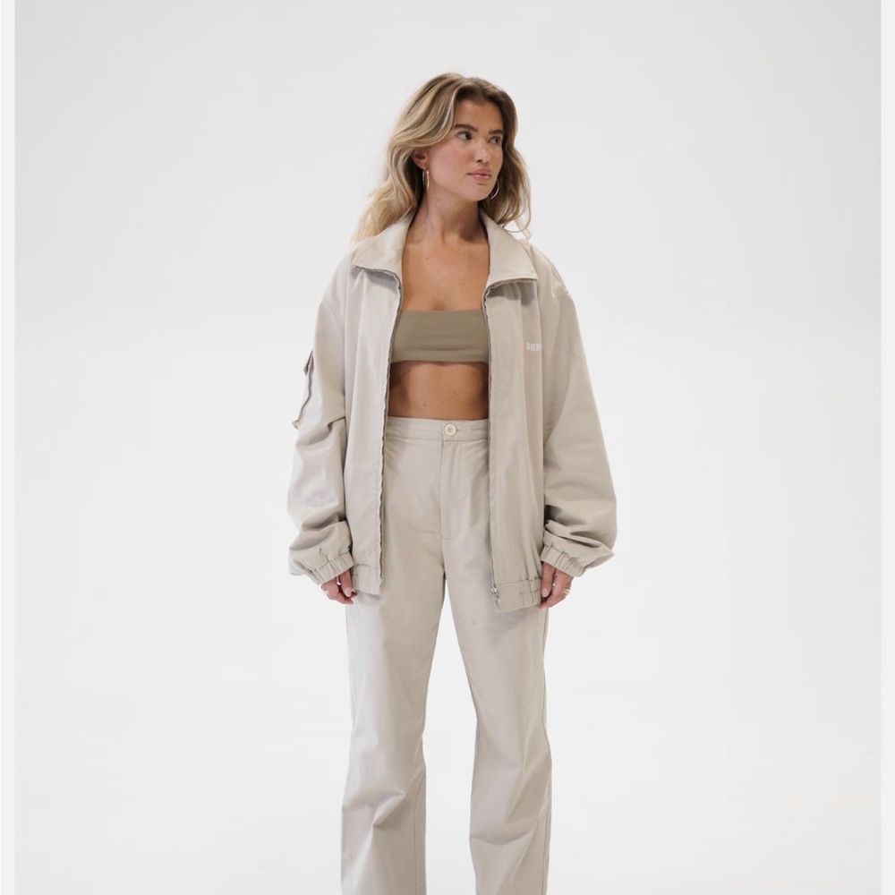 Djerf Avenue Oversized Beige Bomber Jacket